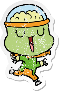 Bir insan tarafından çizilmiş mutlu çizgi film robotunun sıkıntılı çıkartması.