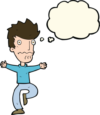 Bir insan tarafından çizilmiş düşünce baloncuğu olan korkmuş bir adam.