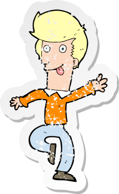 Bir insan tarafından çizilmiş, gerilmiş bir çizgi film karakterinin etiketi.