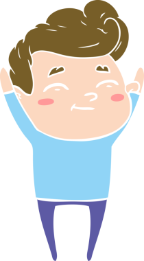 Bir insan tarafından çizilmiş mutlu düz renkli karikatür adam.