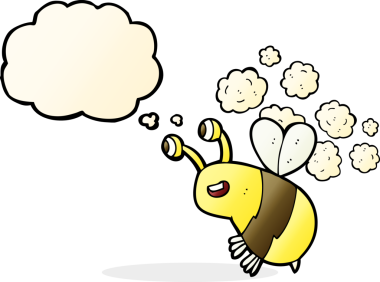 Bir insan tarafından çizilmiş düşünce balonlu mutlu arı çizgi filmi.