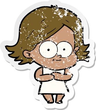 Bir insan tarafından çizilmiş mutlu bir çizgi film kızının sıkıntılı çıkartması.