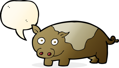 Bir insan tarafından çizilmiş konuşma balonlu çizgi film domuzu.