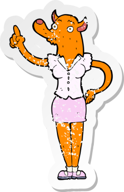 Bir insan tarafından çizilmiş bir tilki kadın çizgi filminin gerilimli yapıştırması.