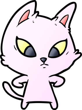 Bir insan tarafından çizilmiş kafası karışmış çizgi film kedisi.