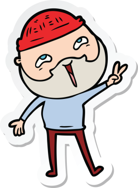 Bir insan tarafından çizilmiş mutlu sakallı bir adamın çıkartması.