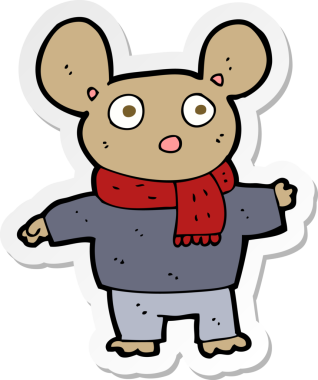 Bir insan tarafından çizilmiş kıyafetlerle çizilmiş bir fare çıkartması.