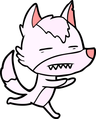 Bir insan tarafından çizilen dişleri gösteren bir kurt çizgi filmi.