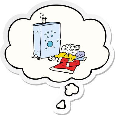 Çizgi film yıkama tozu ve çamaşır köpüğüyle bir insan tarafından çizilmiş bir çıkartma.