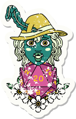 Retro Dövme Biçimi Yarı Ork Ozanı Bir insan tarafından çizilmiş 20 zar ile