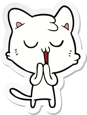 Bir insan tarafından çizilmiş çizgi film kedisinin çıkartması.