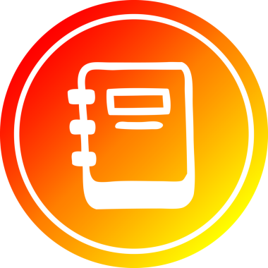 Bir insan tarafından çizilen sıcak gradyan bitiş çizgili kitap dairesel simgesine dikkat et