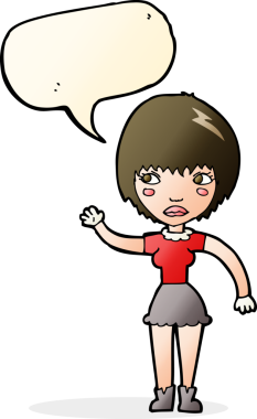 Bir insan tarafından çizilmiş konuşma balonlu bir kadın.