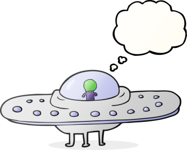 Bir insan tarafından çizilmiş serbest çizim balon karikatür uçan daire.