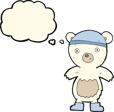 Bir insan tarafından çizilmiş düşünce baloncuklu şirin kutup ayısı.