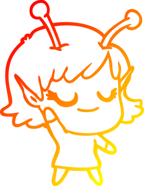 Bir insan tarafından çizilmiş gülümseyen uzaylı kız çizgi filmi.