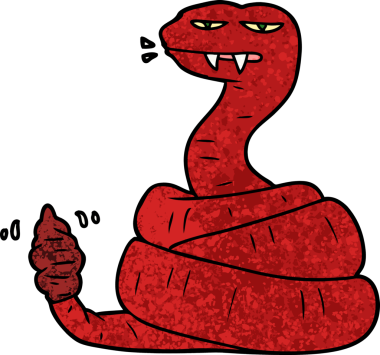 Bir insan tarafından çizilmiş kızgın çıngıraklı yılan çizgi filmi.