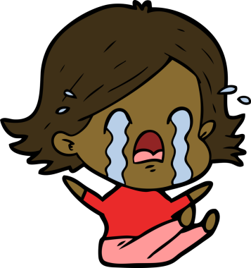 Bir insan tarafından çizilmiş ağlayan çizgi film kadını.