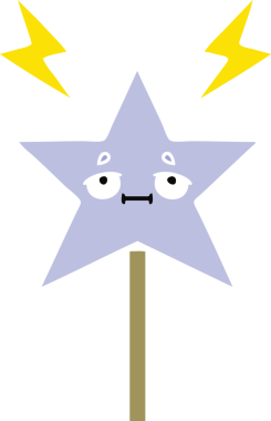 Bir insan tarafından çizilmiş sihirli değneğin düz renkli retro karikatürü