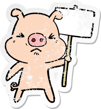 Bir insan tarafından çizilmiş kızgın bir domuzun sıkıntılı çıkartması.