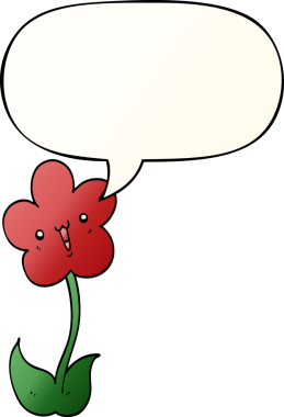 bir insan tarafından çizilmiş yumuşak eğimli konuşma baloncuklu karikatür çiçeği