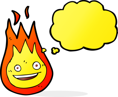 Bir insan tarafından çizilmiş düşünce baloncuklu çizgi film arkadaşı alev topu.