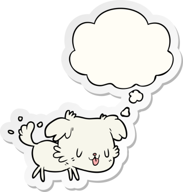 İnsan tarafından çizilmiş bir çıkartma olarak düşünce baloncuğu olan çizgi film köpeği.