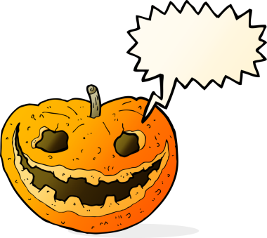 Bir insan tarafından çizilmiş konuşma baloncuklu garip balkabağı.