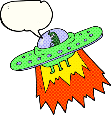 Bir insan tarafından çizilmiş serbest çizilmiş çizgi roman konuşma balonu UFO 'su.