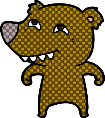 Bir insan tarafından çizilmiş dişleri gösteren çizgi film ayısı.