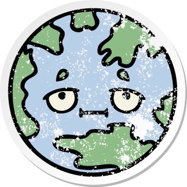 Bir insan tarafından çizilmiş şirin bir karikatür gezegeninin sıkıntılı çıkartması.