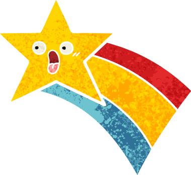 Bir insan tarafından çizilmiş gökkuşağı yıldızının retro çizim tarzı karikatürü