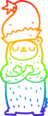 Gökkuşağı gradyan çizgisi bir insan tarafından çizilmiş Noel şapkası giyen bir ayının çizimi