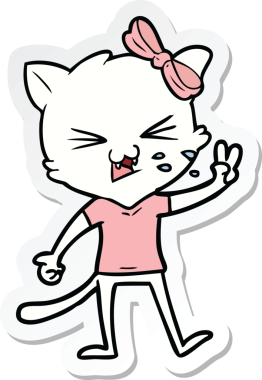 Bir insan tarafından çizilmiş çizgi film kedisinin çıkartması.