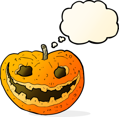 Bir insan tarafından çizilmiş düşünce baloncuklu garip balkabağı.