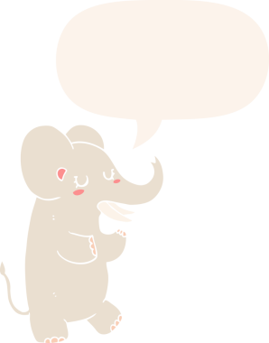 bir insan tarafından çizilmiş, konuşma baloncuklu çizgi film fili