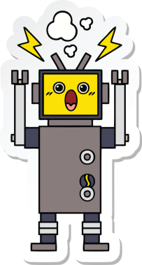 Bir insan tarafından çizilmiş, sevimli, kırık bir robotun çıkartması.