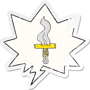 Konuşma baloncuklu çizgi film hançeri bir insan tarafından çizilmiş sıkıntılı eski bir çıkartma