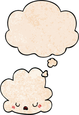 Bir insan tarafından çizilmiş grunge doku tarzında düşünce baloncuğu olan sevimli çizgi film bulutu.