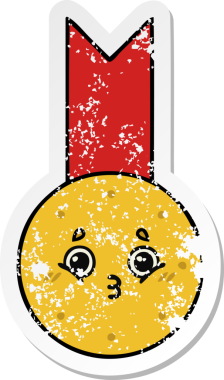 Bir insan tarafından çizilmiş şirin bir altın madalyanın sıkıntılı çıkartması.