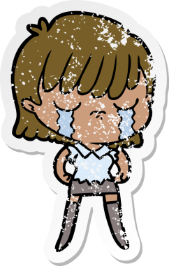 Bir insan tarafından çizilmiş ağlayan karikatürlü bir kadının sıkıntılı çıkartması.