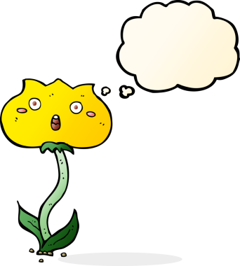 Bir insan tarafından çizilmiş düşünce baloncuğuyla şok olmuş bir çiçek.