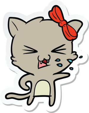 Bir insan tarafından çizilmiş çizgi film kedisinin çıkartması.