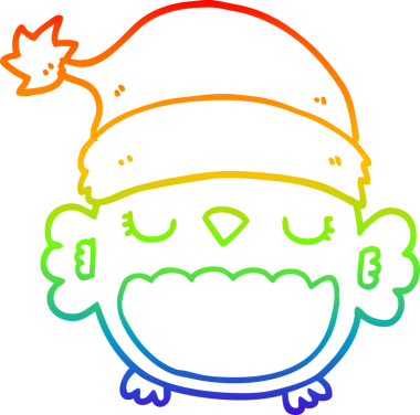 Gökkuşağı gradyan çizgisi bir insan tarafından çizilmiş şirin bir Noel baykuşunun çizimi