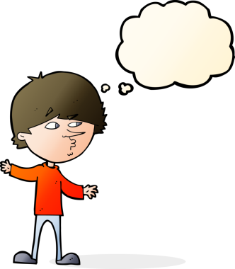 Bir insan tarafından çizilmiş düşünce baloncuğu olan meraklı bir adam.