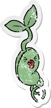 Bir insan tarafından çizilmiş karikatür filizlenmesinin sıkıntılı etiketi.