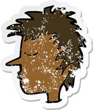 Bir insan tarafından çizilmiş bir erkek yüzünün gerilimli retro yapıştırması.