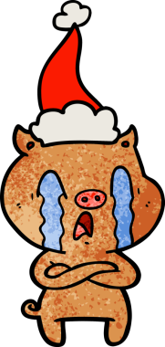 Ağlayan domuz eli bir insan tarafından çizilmiş Noel Baba şapkası.