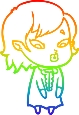 Gökkuşağı gradyan çizgisi. Bir insan tarafından çizilmiş şirin bir vampir kız çizgi filmi.