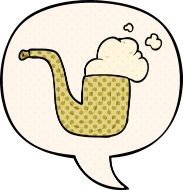 Bir insan tarafından çizilmiş çizgi roman tarzında konuşma balonu olan eski bir sigara piposu.